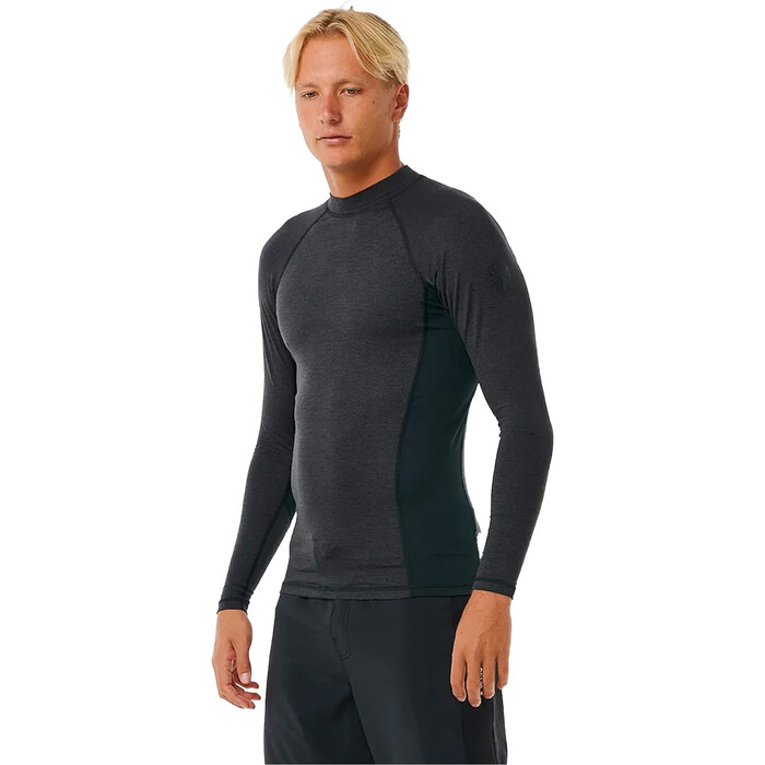 2024 Rip Curl Mnner Dawn Patrol Performance UPF Langarm-Lycra-Weste 14AMRV - Black Marled